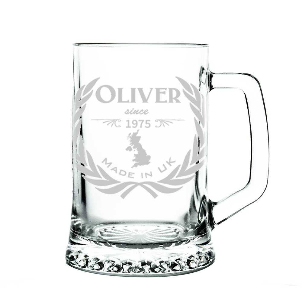 Personalised Beer Mug, Tankard, Engraved, Heavy Glass, 2.2lbs/1kg - 660ml