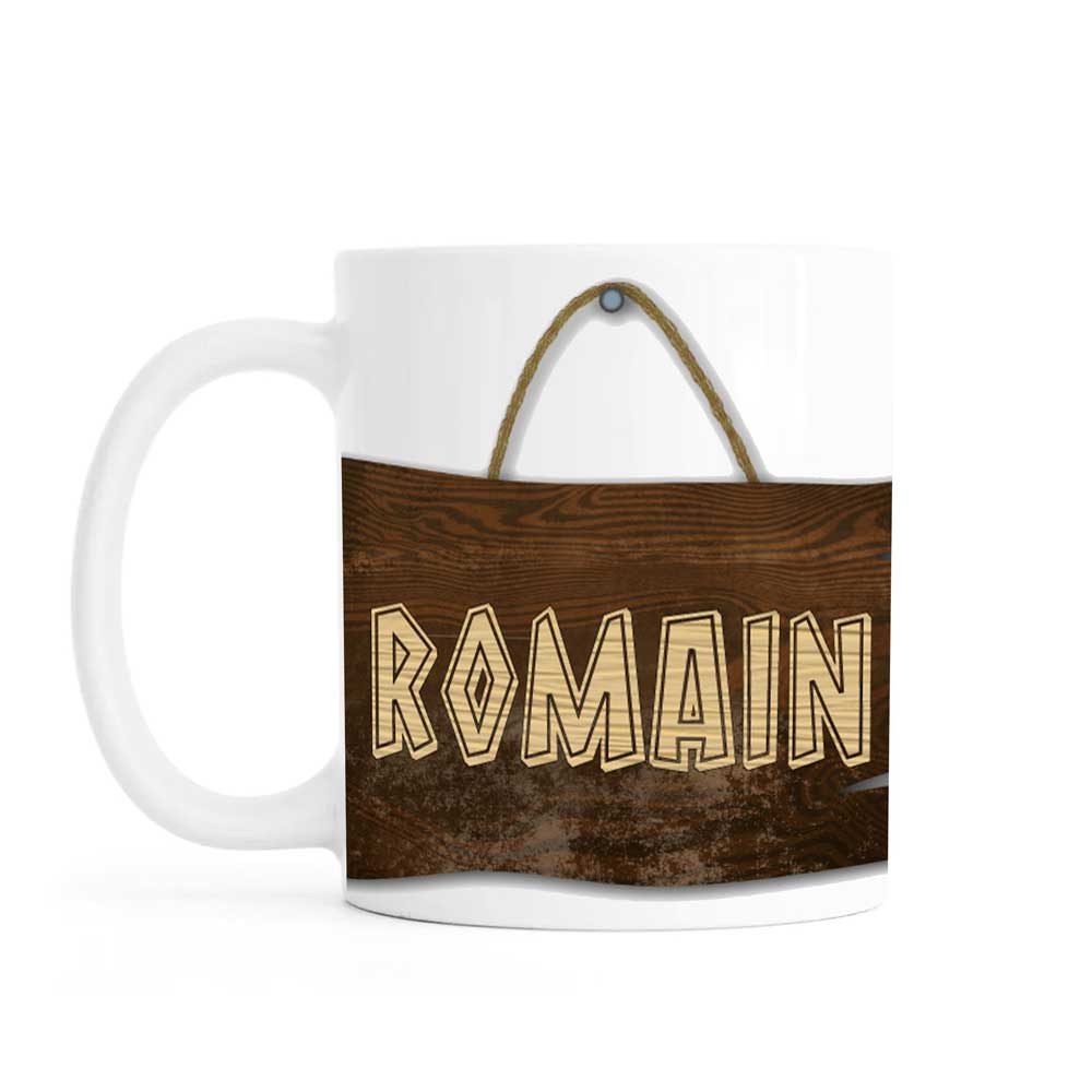 Personalised mug, wooden plaque, ceramic