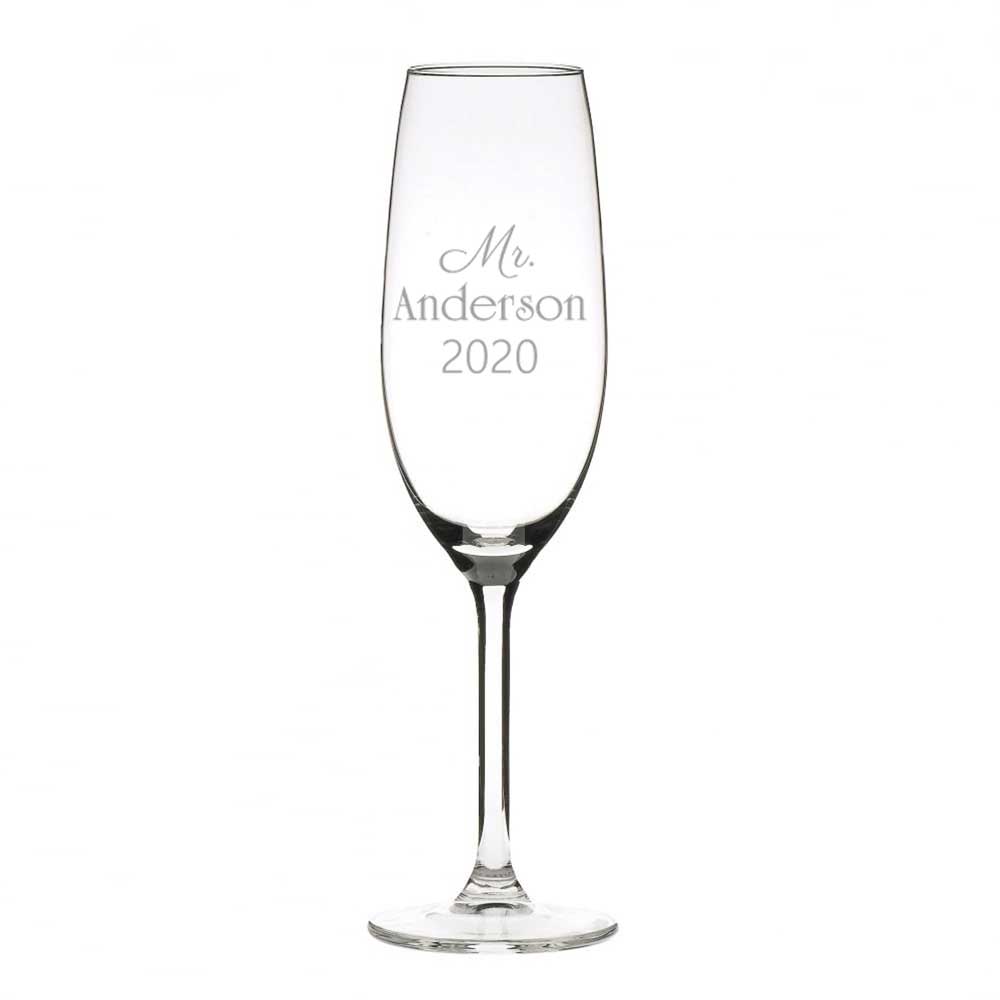Asmeninis šampano fleitos skaidrus stiklas su graviravimu
