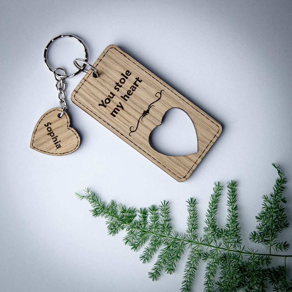 Keyring with heart personalised, wooden custom made