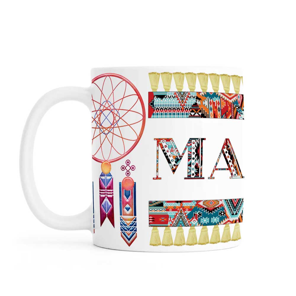Personalised mug, native indian, dream catcher, ceramic