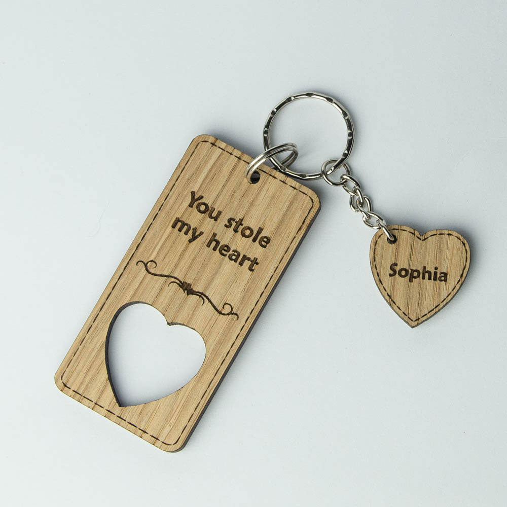 Keyring with heart personalised, wooden custom made