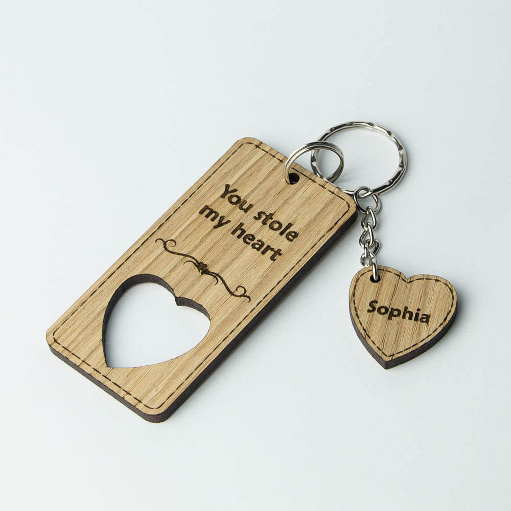 Keyring with heart personalised, wooden custom made