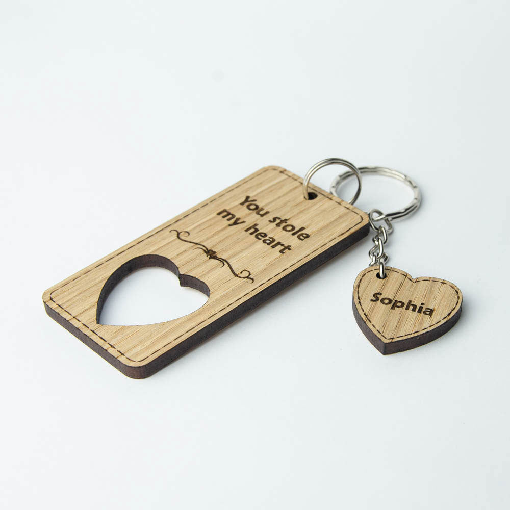 Keyring with heart personalised, wooden custom made