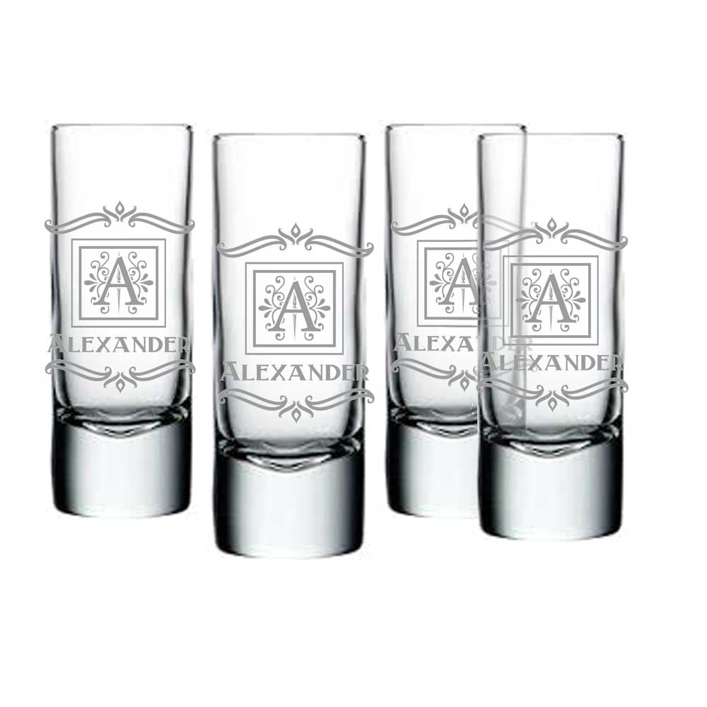 Personalised Shots, Glass, engraved - set of 4