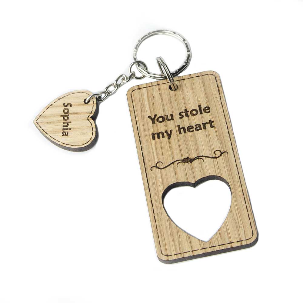 Keyring with heart personalised, wooden custom made