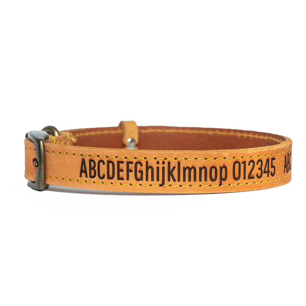 Dog Collars, Personalised, Engraved, Natural leather, Leash optional