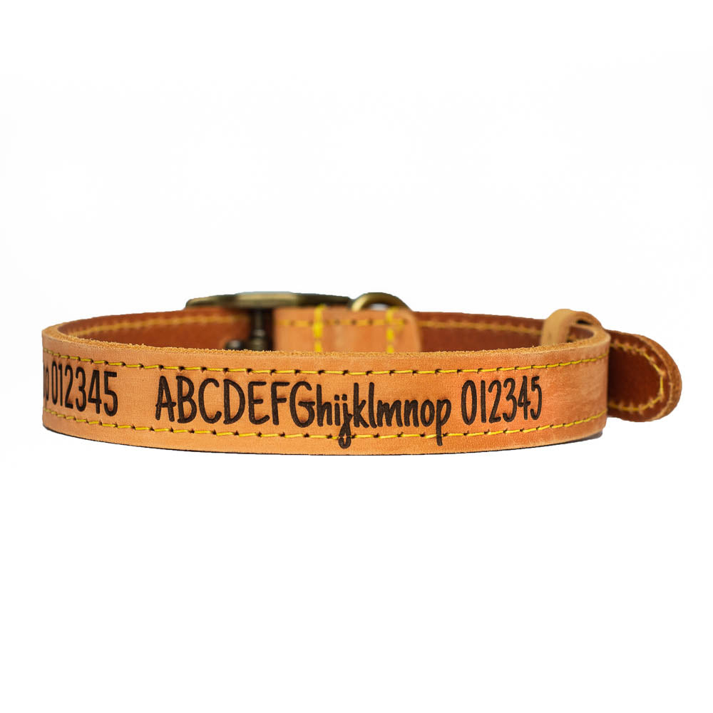 Dog Collars, Personalised, Engraved, Natural leather, Leash optional