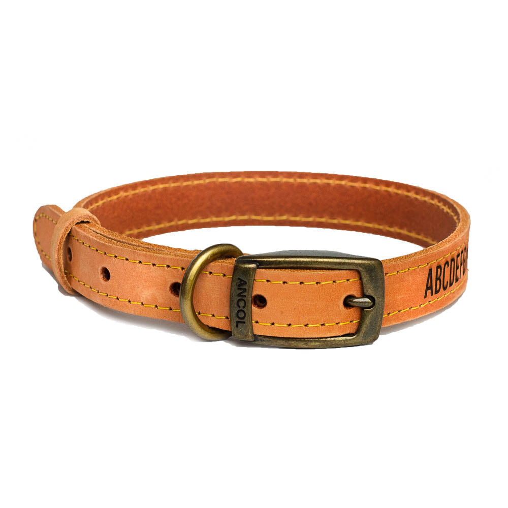 Dog Collars, Personalised, Engraved, Natural leather, Leash optional