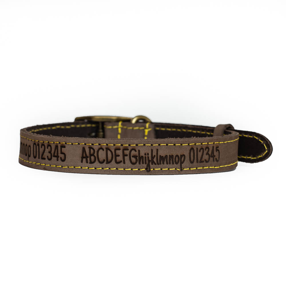 Dog Collars, Personalised, Engraved, Natural leather, Leash optional