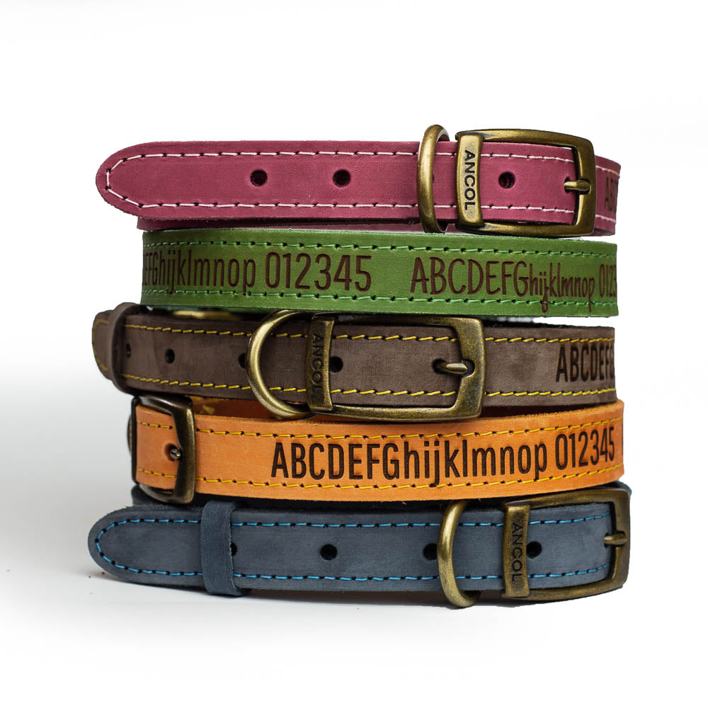 Dog Collars, Personalised, Engraved, Natural leather, Leash optional