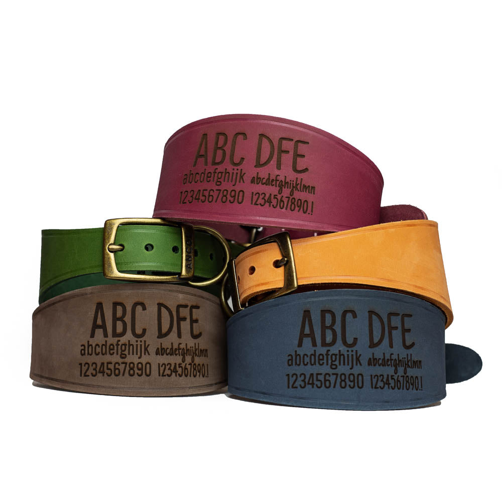 Leather Greyhound Collars - Whippet, Lurcher, Saluki, Deerhound, Natural Leather, Engraved, Leash optional