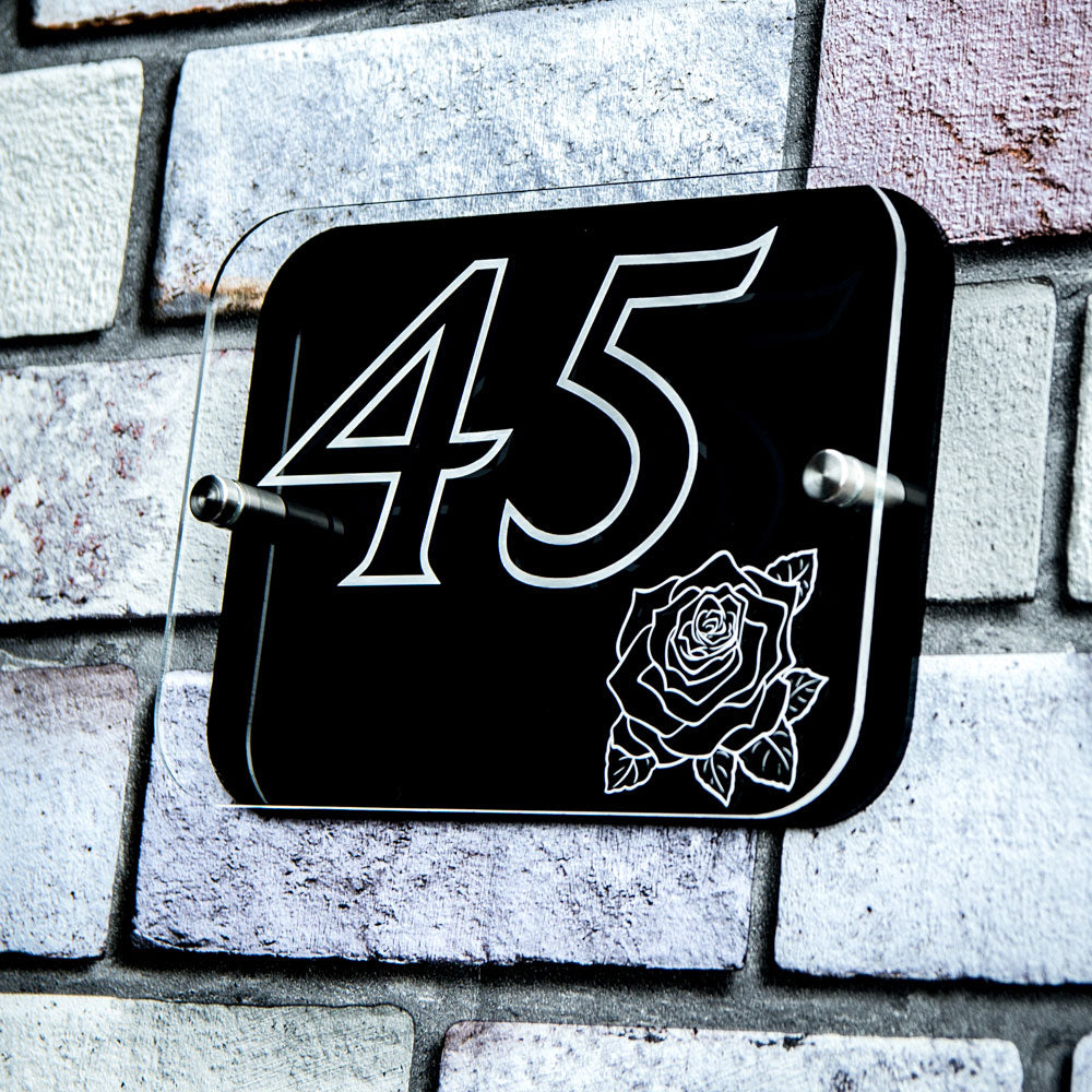 House Sign Number Plaque Personalised with Emblem - National Engraver