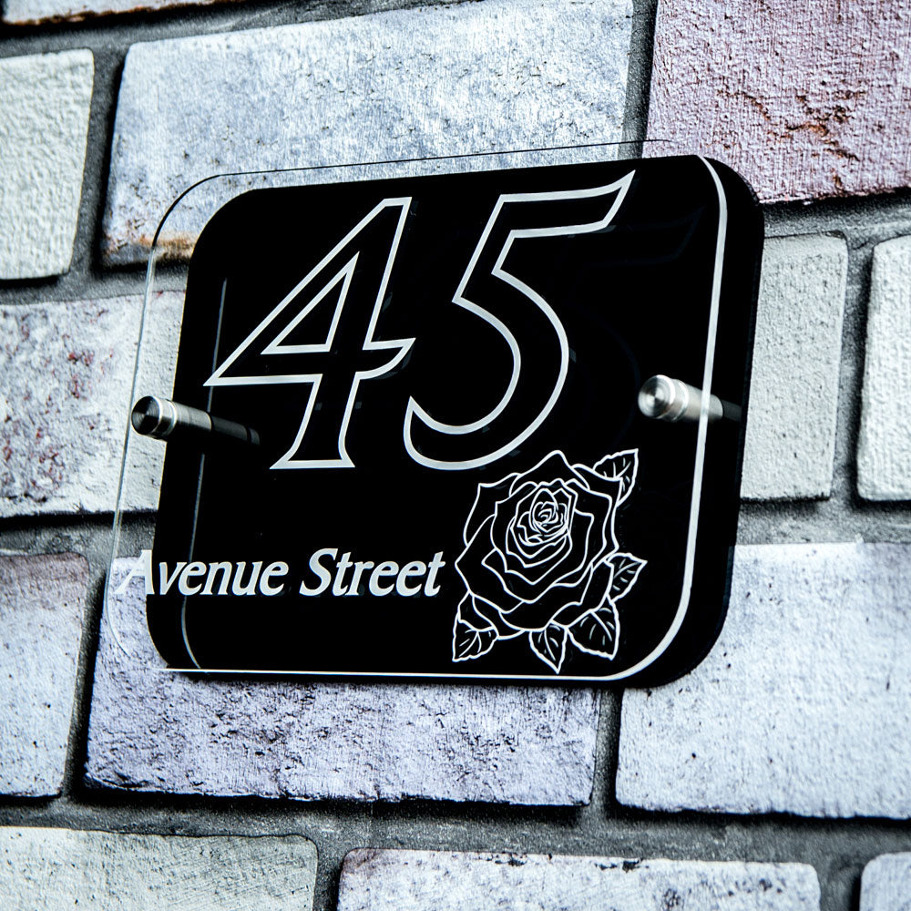 House Sign Number Plaque Personalised with Emblem - National Engraver