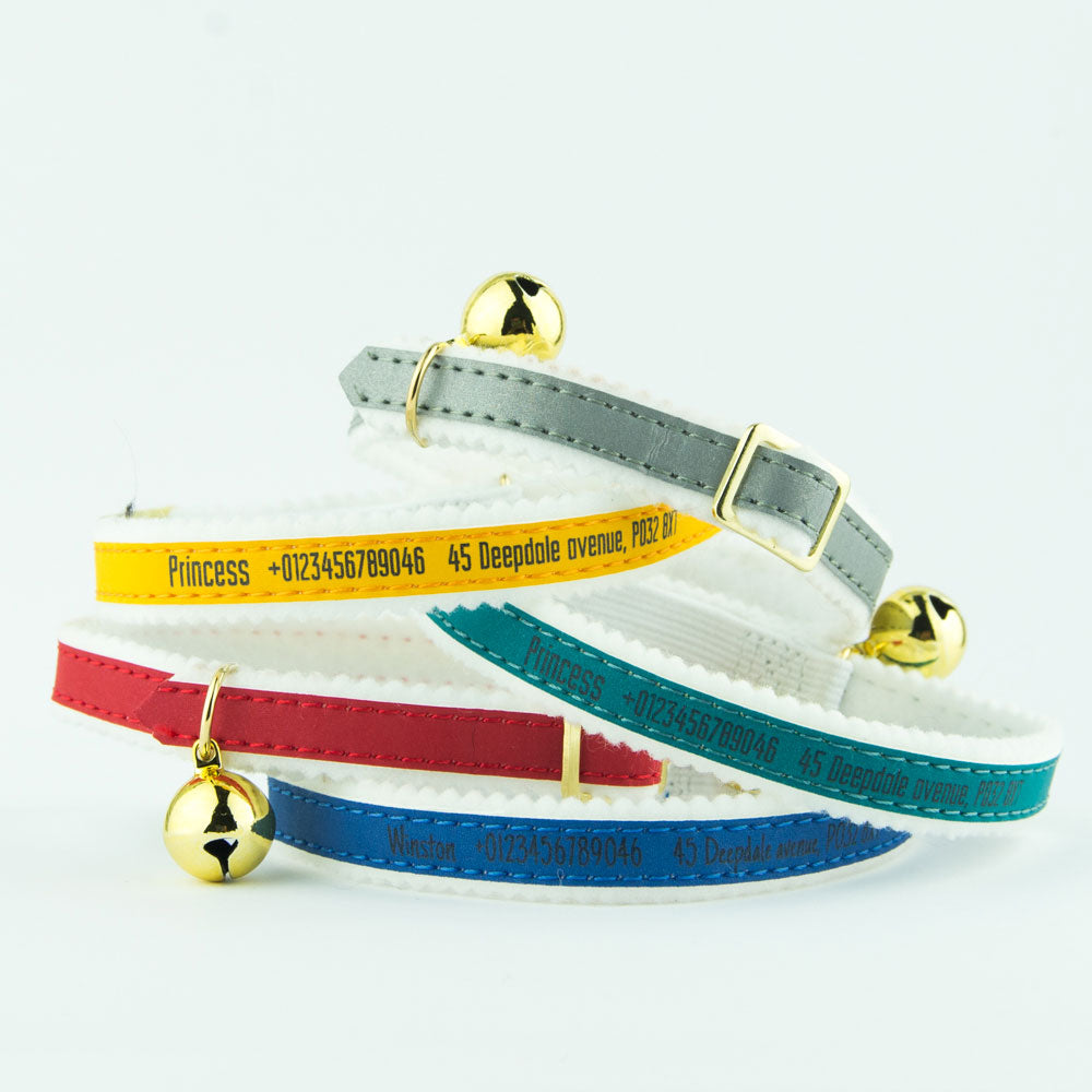 Collar Cat - Personalised, Kitten Kitty ID, Reflective, Elasticated, Engraved