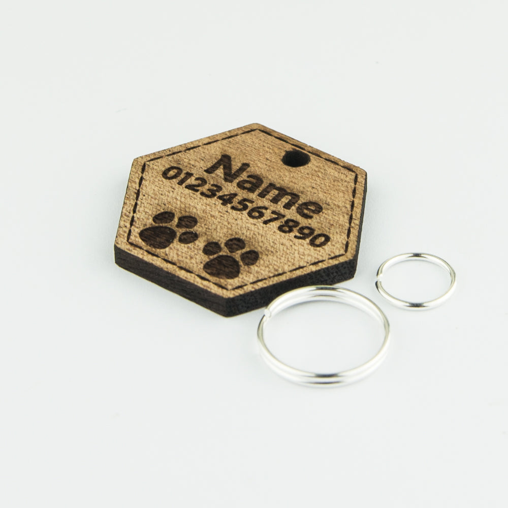 Dog Tags Name Cat Tag Wooden Personalised Engraved Pet ID