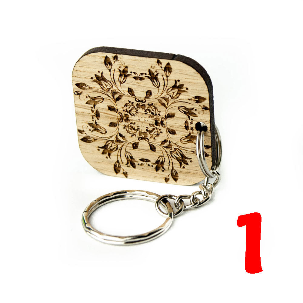 Wooden Keyring Pendant Keychain Key Hob Holder Personalised - Mandala