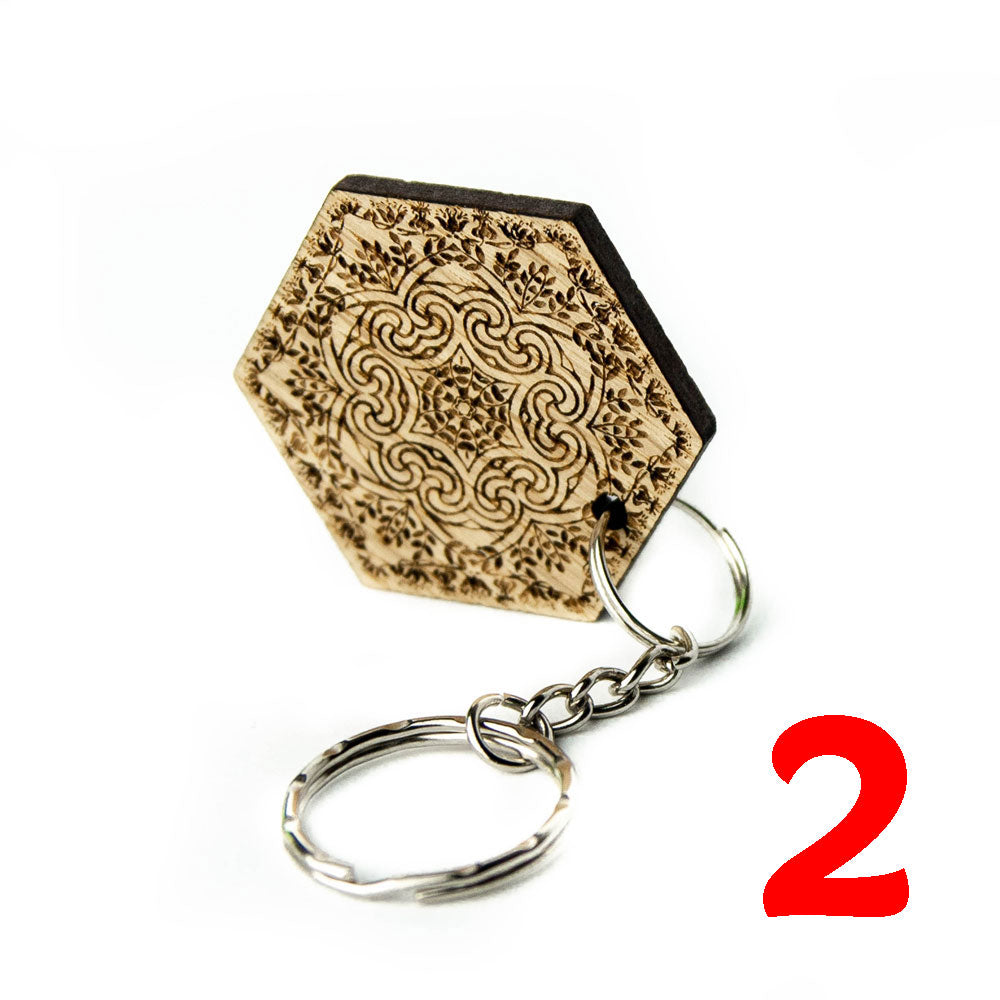 Wooden Keyring Pendant Keychain Key Hob Holder Personalised - Mandala