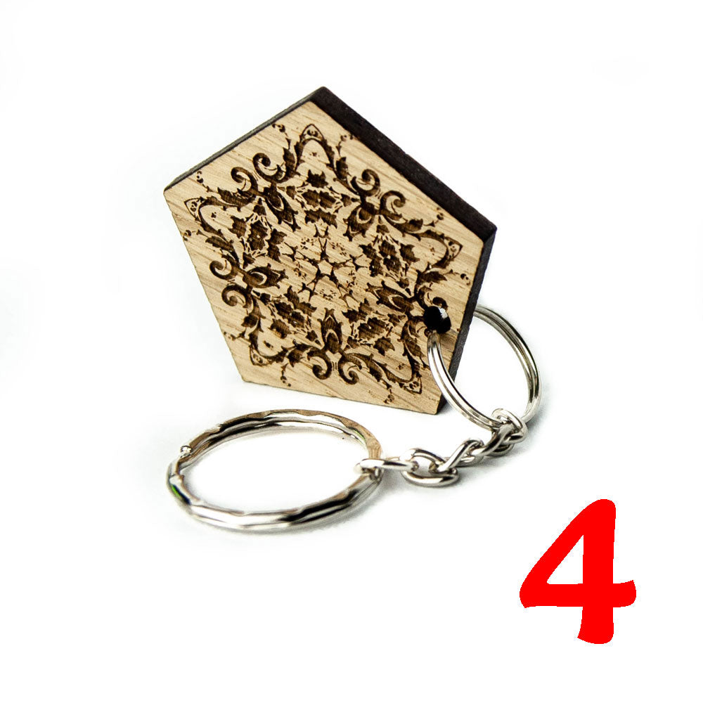 Wooden Keyring Pendant Keychain Key Hob Holder Personalised - Mandala