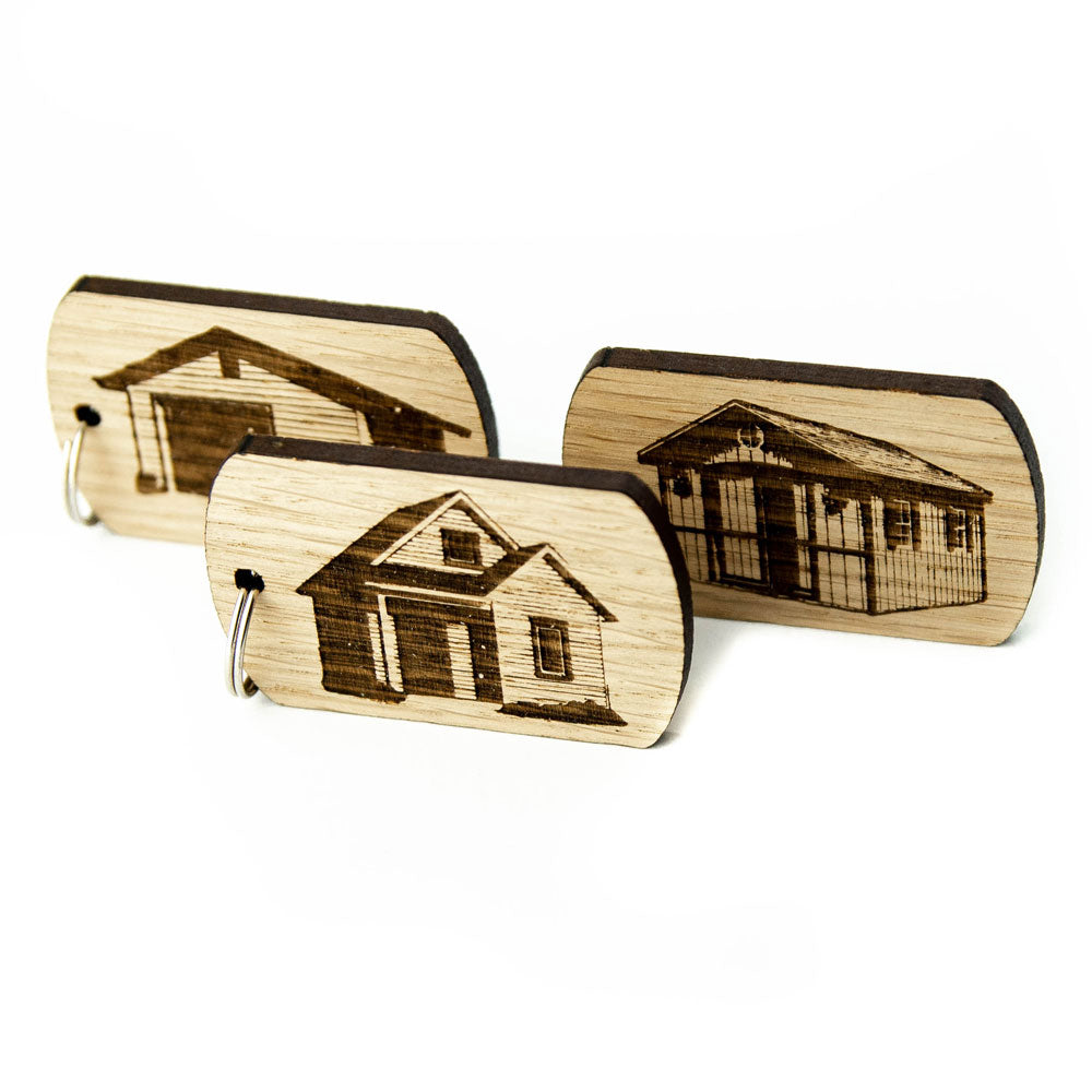 Keyring for Shed, Garage Keys Buildings Wooden Keyrings Personalised Oak