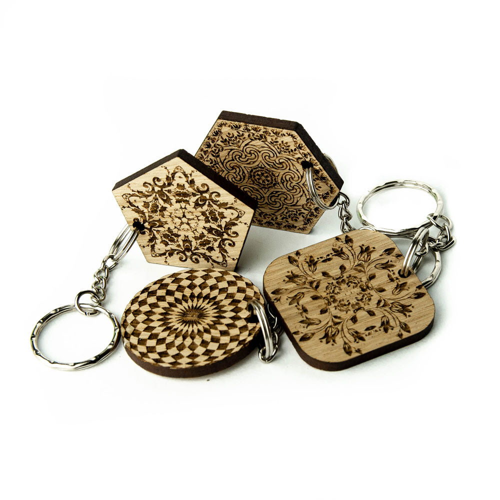 Wooden Keyring Pendant Keychain Key Hob Holder Personalised - Mandala