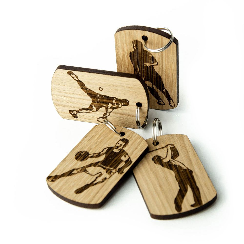 Keyring Football, Basketball, Golf, Tennis, Sport, Wooden Personalise Custom Made Oak