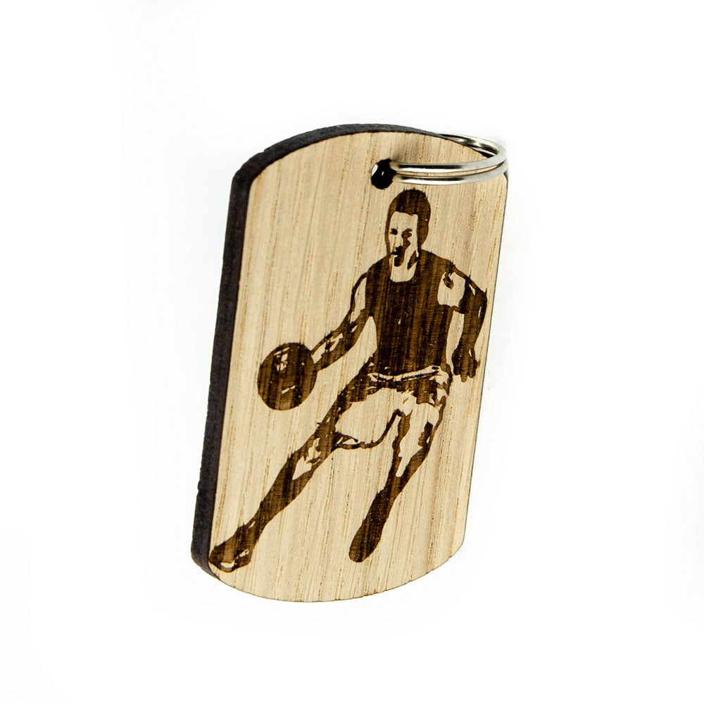 Keyring Football, Basketball, Golf, Tennis, Sport, Wooden Personalise Custom Made Oak