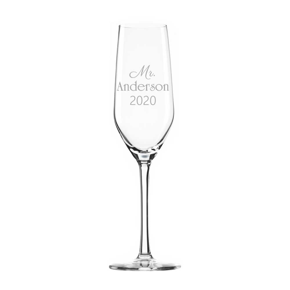 Asmeninis šampano fleitos skaidrus stiklas su graviravimu