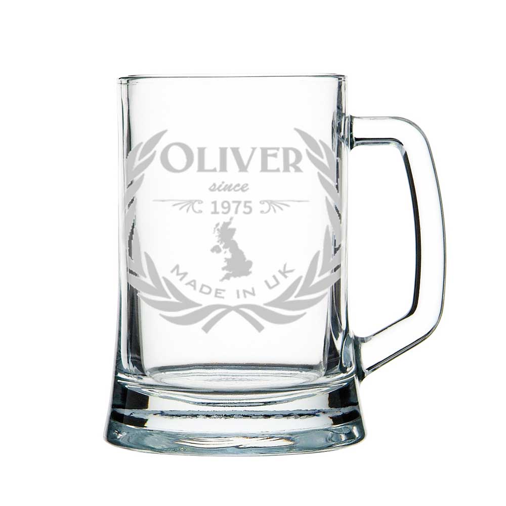 Personalised Beer Mug, Tankard, Engraved, Heavy Glass, 2.2lbs/1kg - 660ml