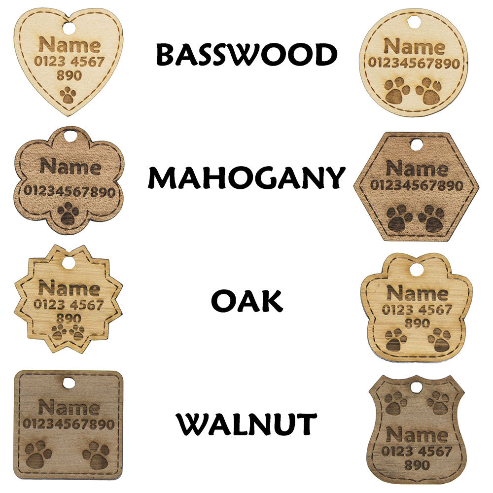Dog Tags Name Cat Tag Wooden Personalised Engraved Pet ID