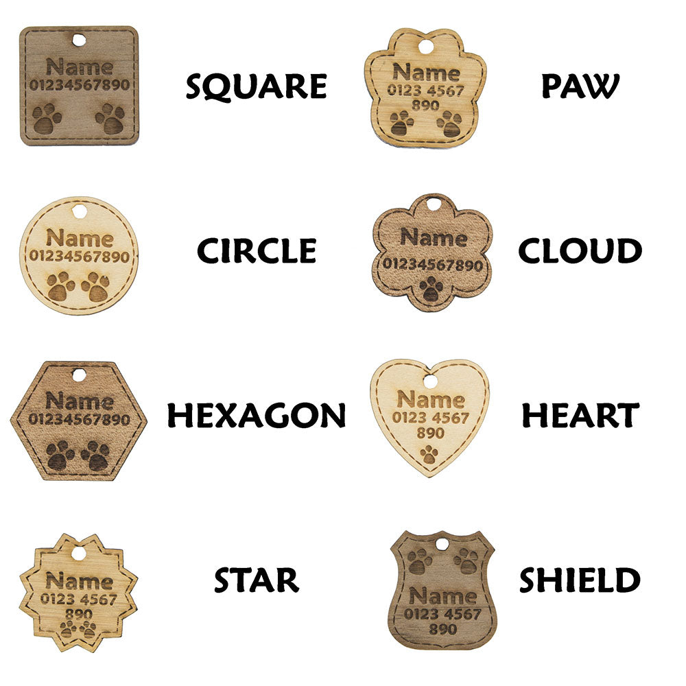 Dog Tags Name Cat Tag Wooden Personalised Engraved Pet ID